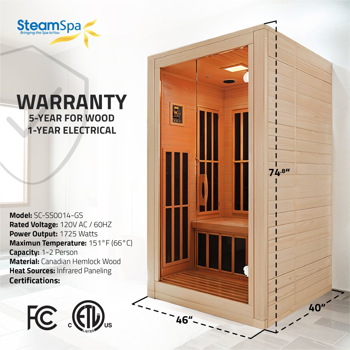 SteamSpa Viti Carbon FAR Infrared Sauna 2-Person
