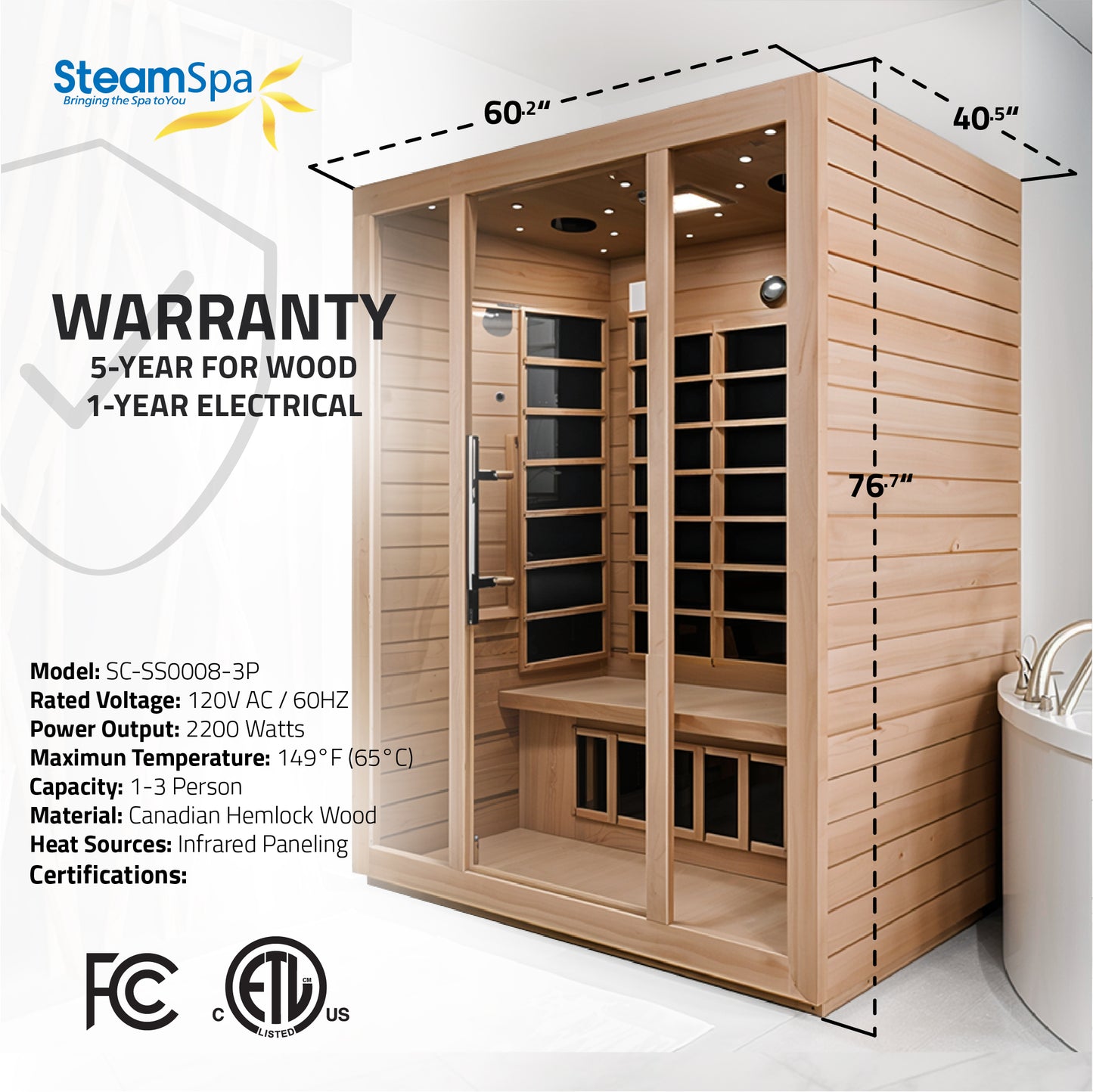 SteamSpa Maldives Carbon FAR Infrared Sauna 3-Person