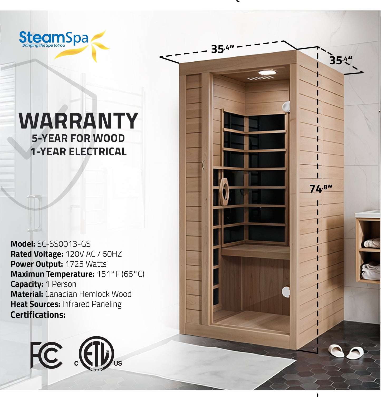 SteamSpa Lucia Carbon FAR Infrared Sauna 1-Person