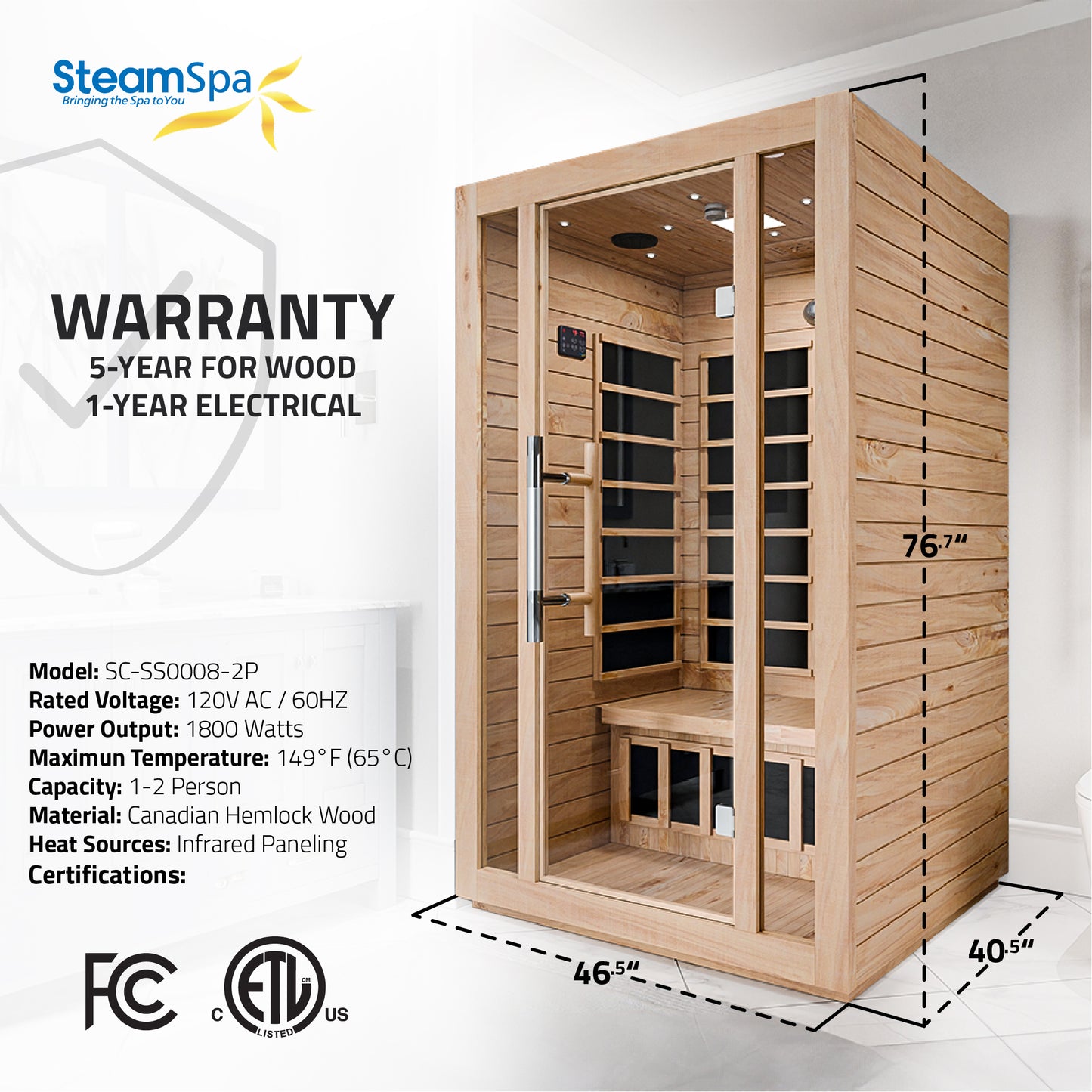 SteamSpa Maldives Carbon FAR Infrared Sauna 2-Person