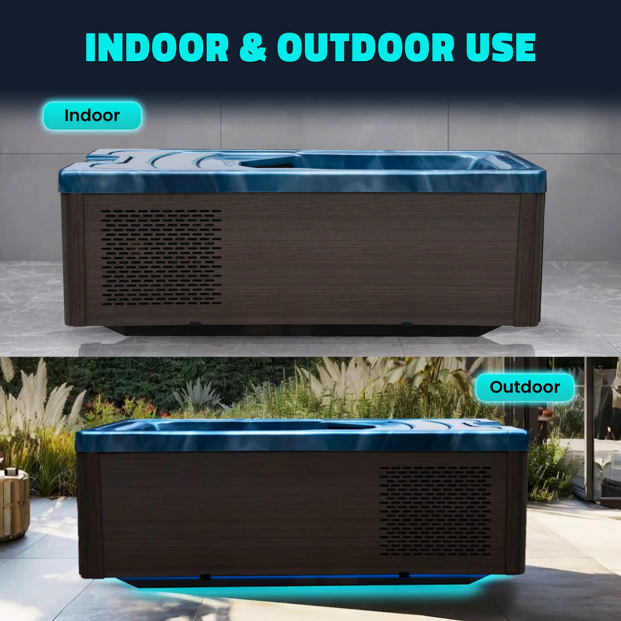 K-PLUNGE All-in-One Cold Plunge and Hot Tub with Built-in Chiller, Lights, and WiFi in Blue