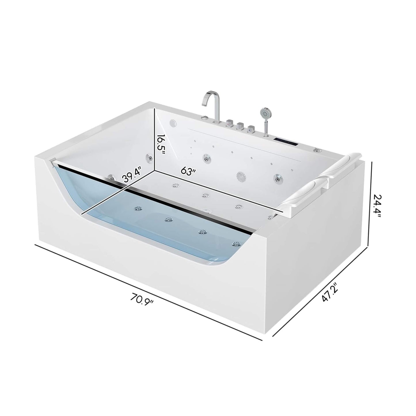Alora Novara 71-Inch Luxury 2-Person Jetted Whirlpool Tub With Massage And Thermostat Control (SAK13872)