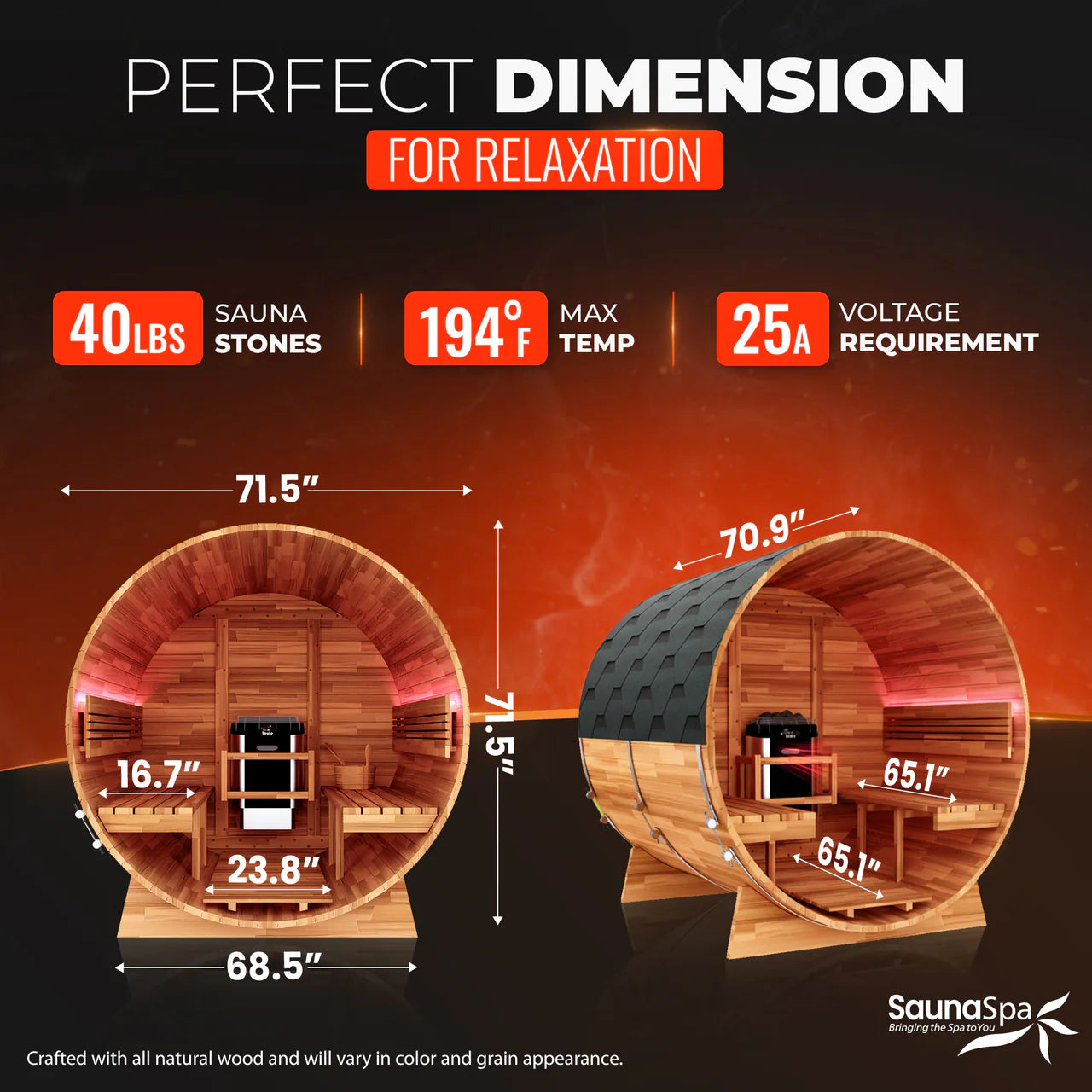 4-6-Person Outdoor Barrel Wet Sauna in White Cedar