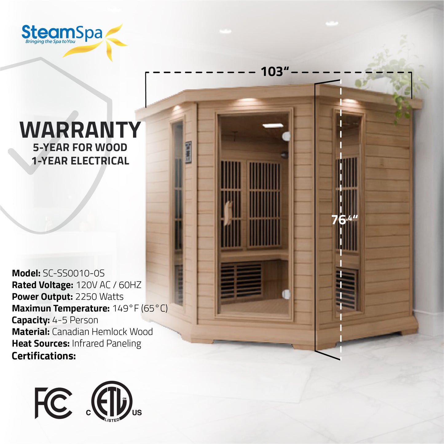 SteamSpa Mauritius Carbon FAR Infrared Sauna 5-Person