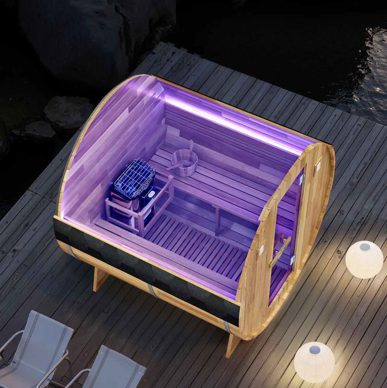 4-6-Person Outdoor Barrel Wet Sauna in White Cedar