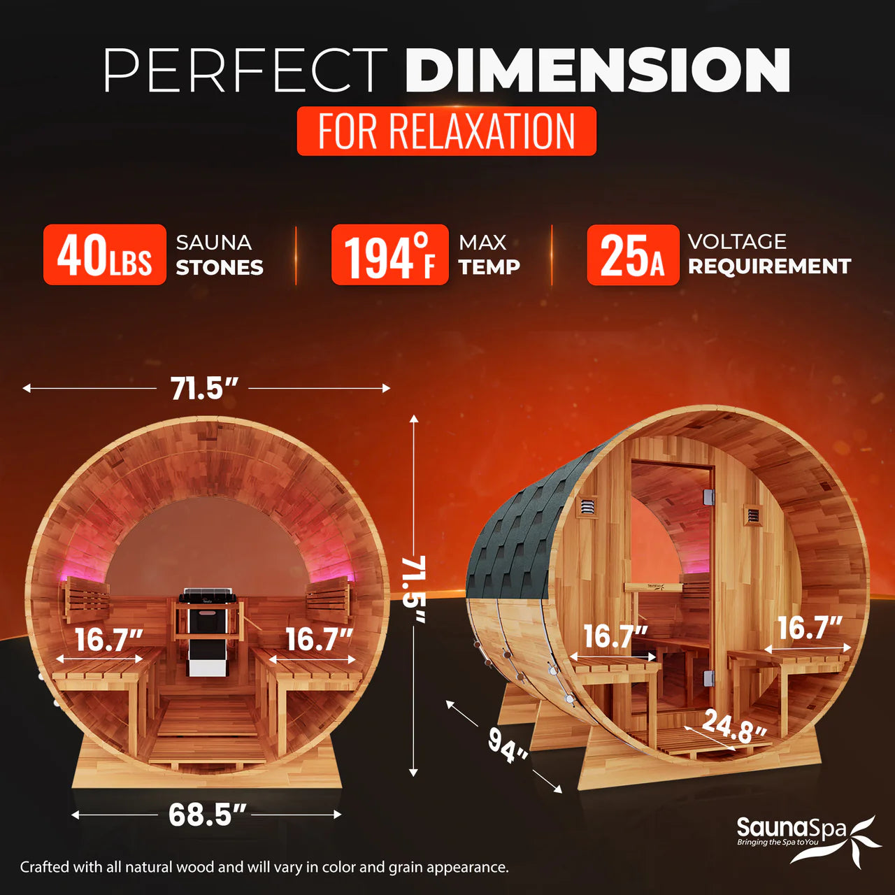 4-6 Person Outdoor Barrel Sauna in Cedar with Panoramic View
