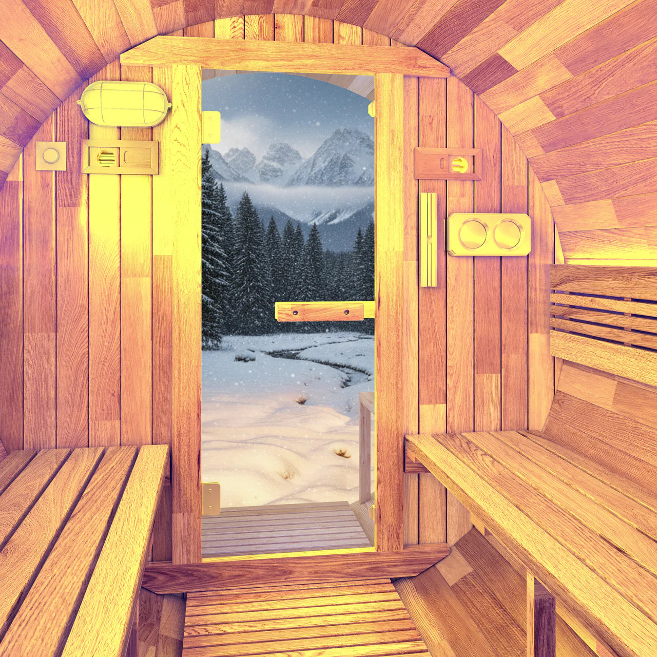 4-6 Person Outdoor Barrel Sauna in Cedar with Panoramic View