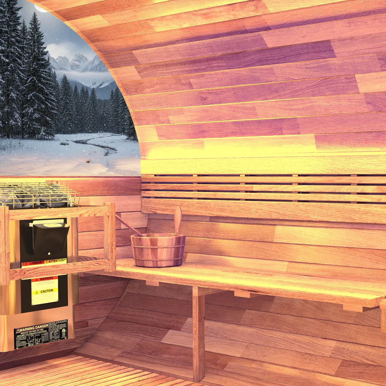 4-6 Person Outdoor Barrel Sauna in Cedar with Panoramic View