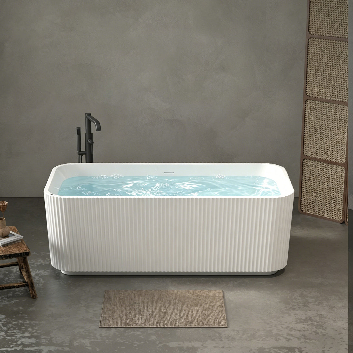 67" Rectangle Linear Acrylic Massage Whirlpool Freestanding Bathtub