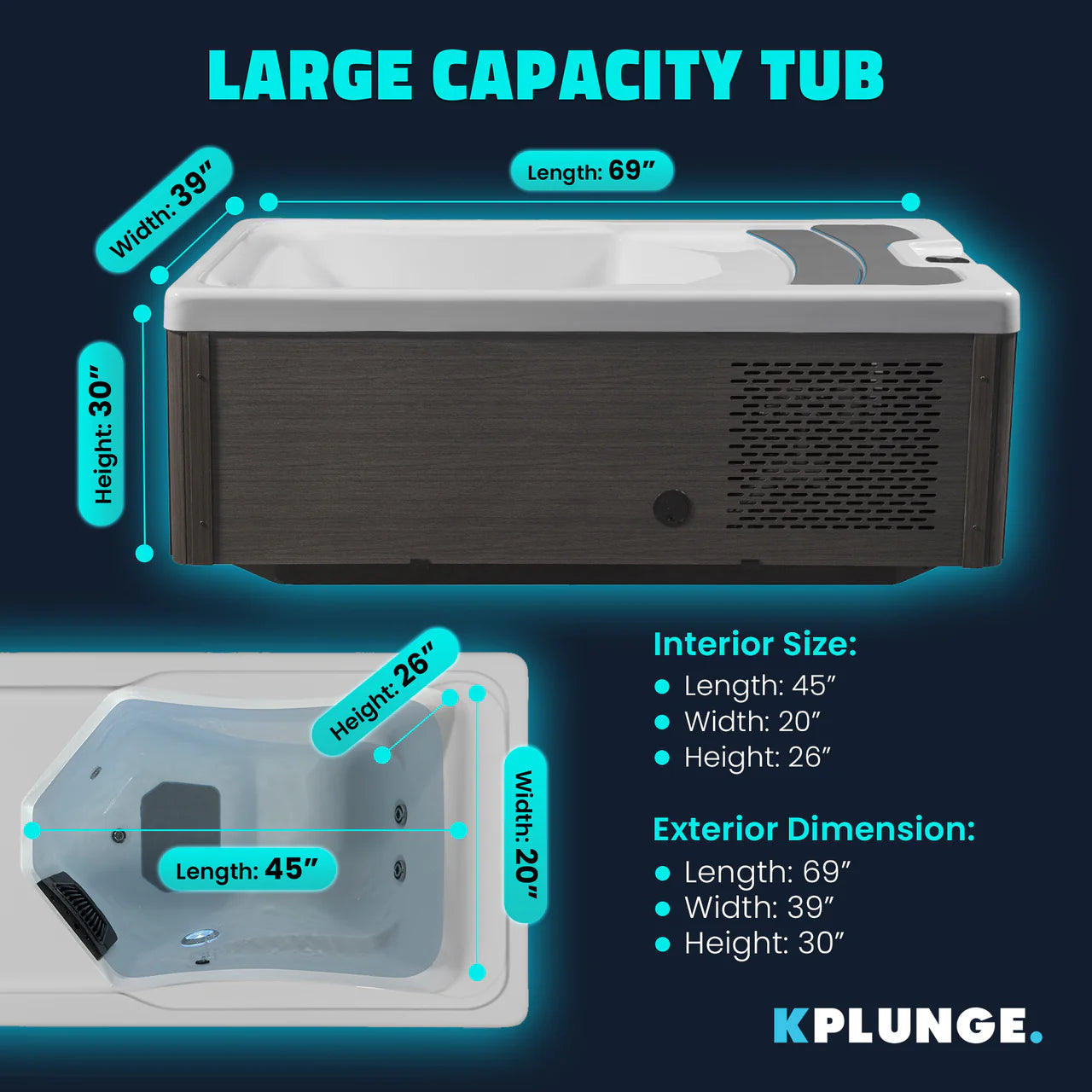 K-PLUNGE All-in-One Cold Plunge and Hot Tub with Built-in Chiller, Lights, and WiFi in White