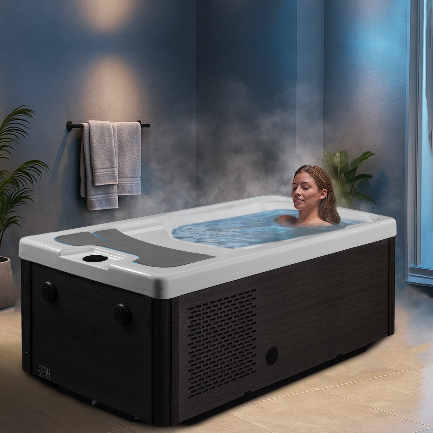 K-PLUNGE All-in-One Cold Plunge and Hot Tub with Built-in Chiller, Lights, and WiFi in White