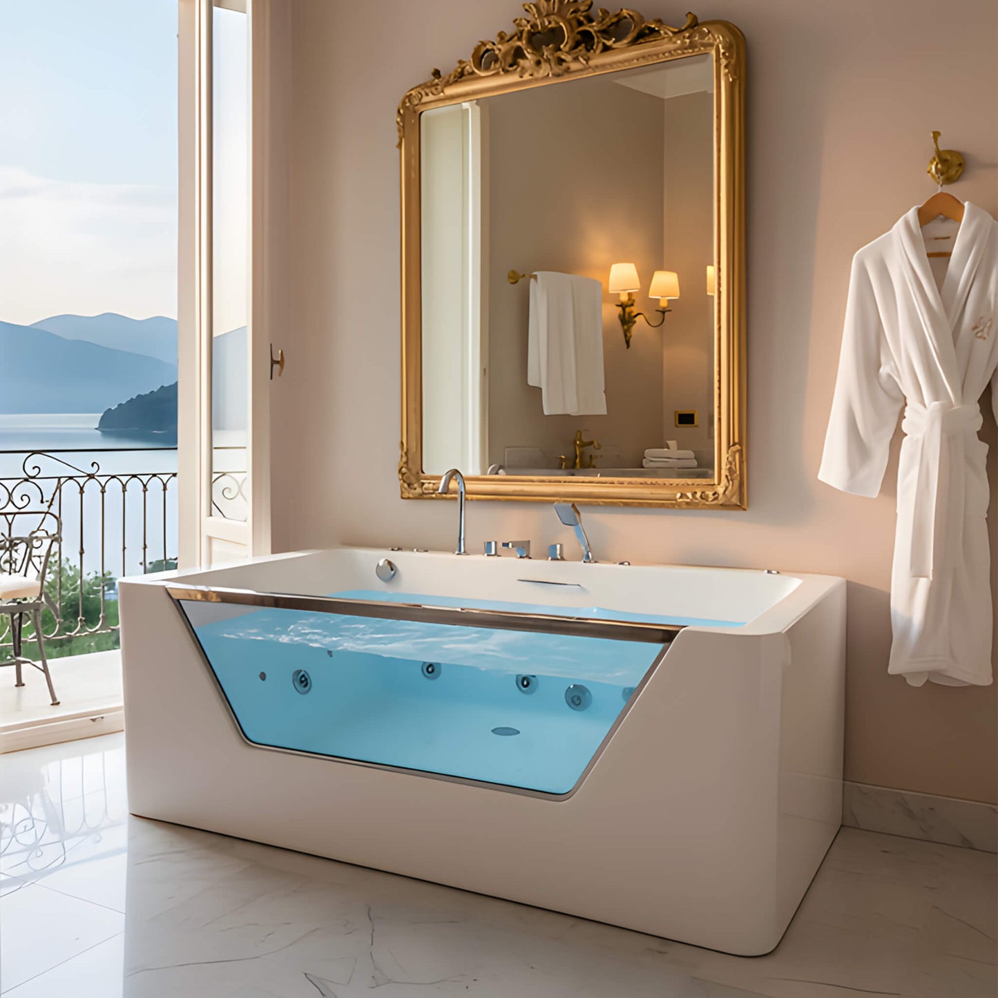 Alora Veloria 67-Inch 7-Jets Hydrotherapy Whirlpool Bathtub With Glass Panel (SAK13589)