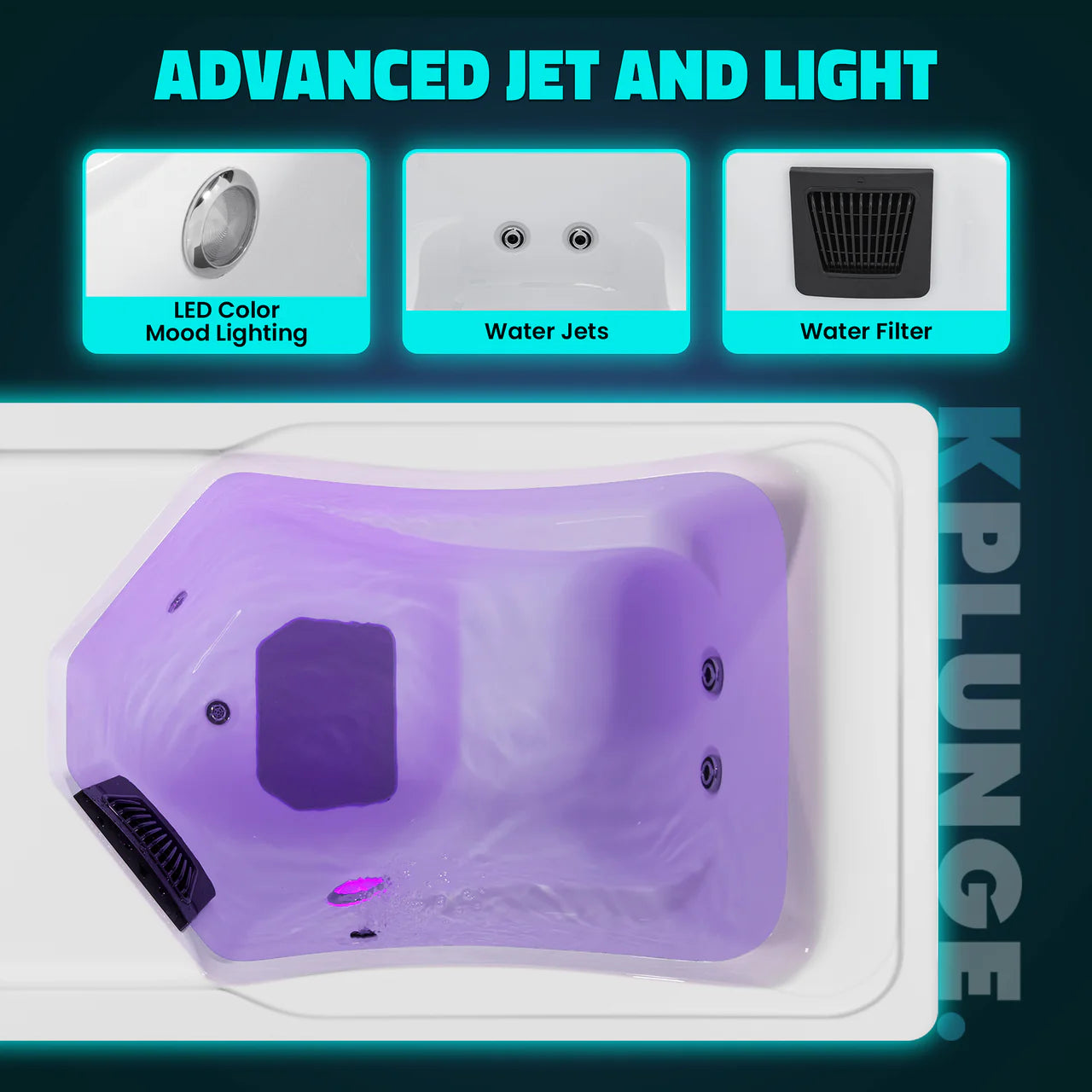 K-PLUNGE All-in-One Cold Plunge and Hot Tub with Built-in Chiller, Lights, and WiFi in White