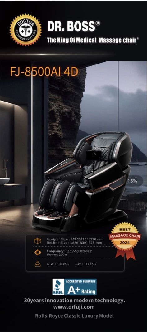 FJ-8500-Plus AI-4D Rolls Royce Luxury Class Massage Chair with Mini Oxygen Concentrator