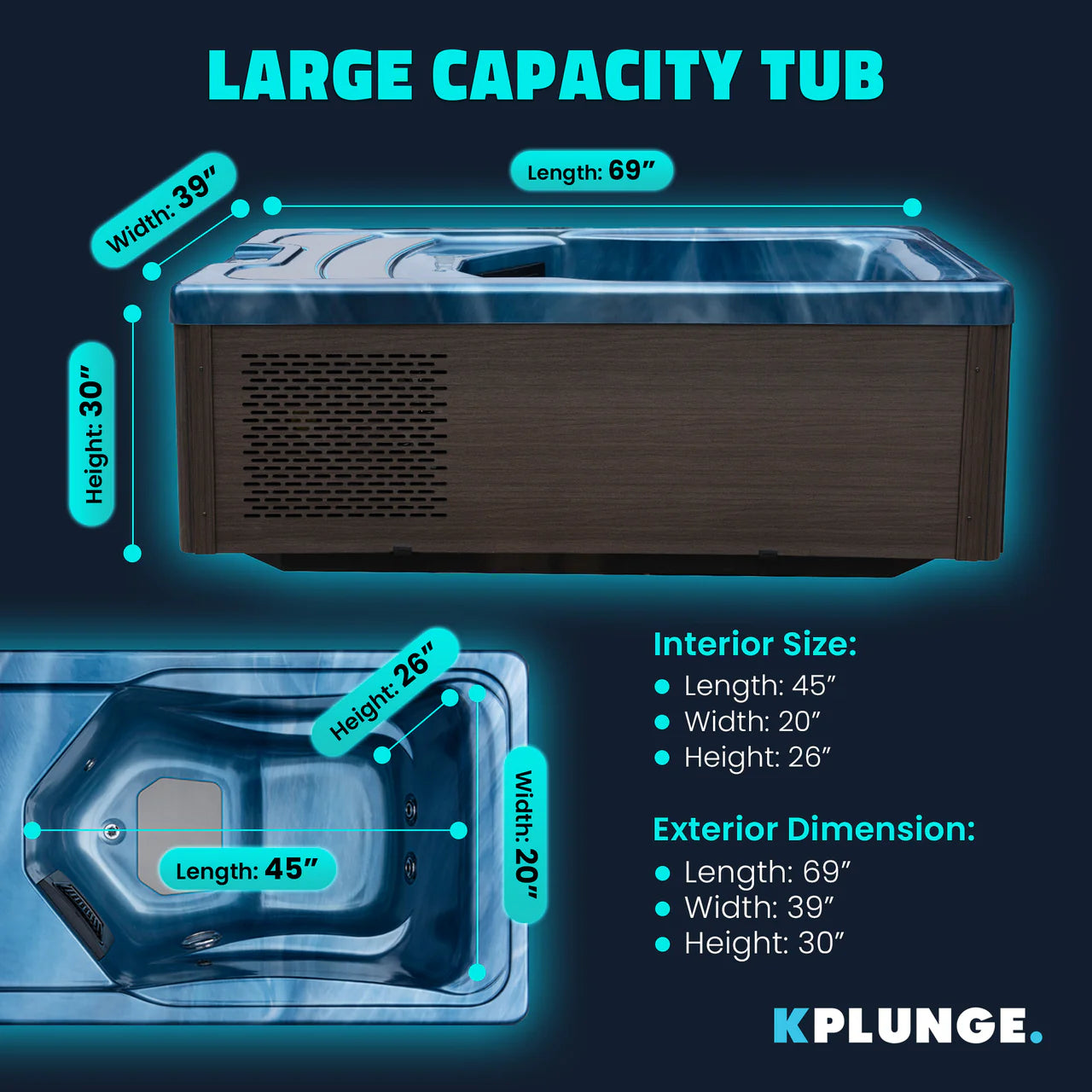 K-PLUNGE All-in-One Cold Plunge and Hot Tub with Built-in Chiller, Lights, and WiFi in Blue