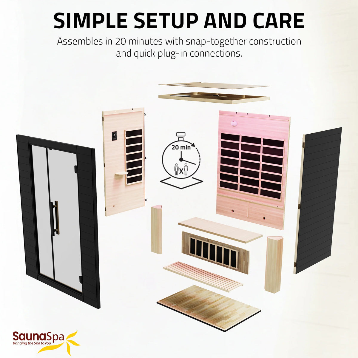 3-Person Infrared Heater Indoor Sauna With Red Light Therapy, Chromotherapy Lights, WiFi Control, Black Canadian Hemlock