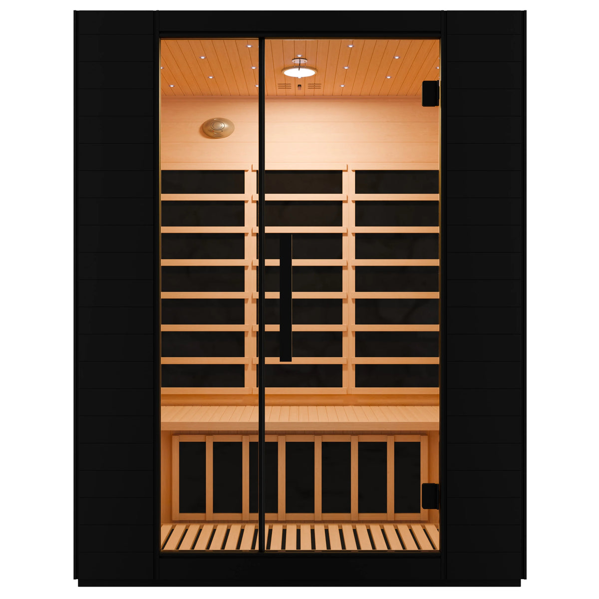 3-Person Infrared Heater Indoor Sauna With Red Light Therapy, Chromotherapy Lights, WiFi Control, Black Canadian Hemlock
