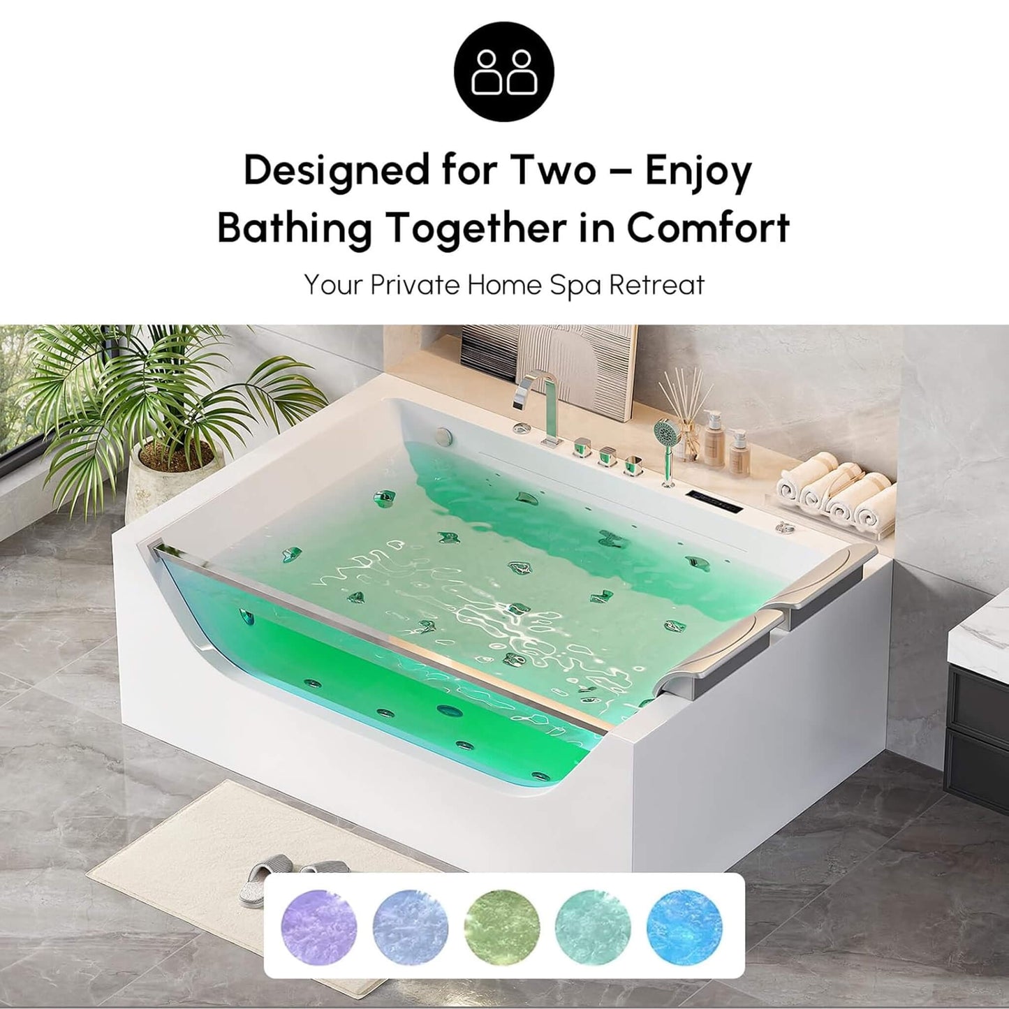 Alora Novara 71-Inch Luxury 2-Person Jetted Whirlpool Tub With Massage And Thermostat Control (SAK13872)