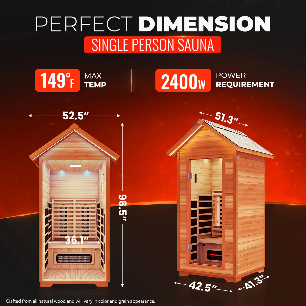 2-Person Outdoor Cabin Sauna in Red Cedar and Hemlock with Far Infrared, Starry Night Lights