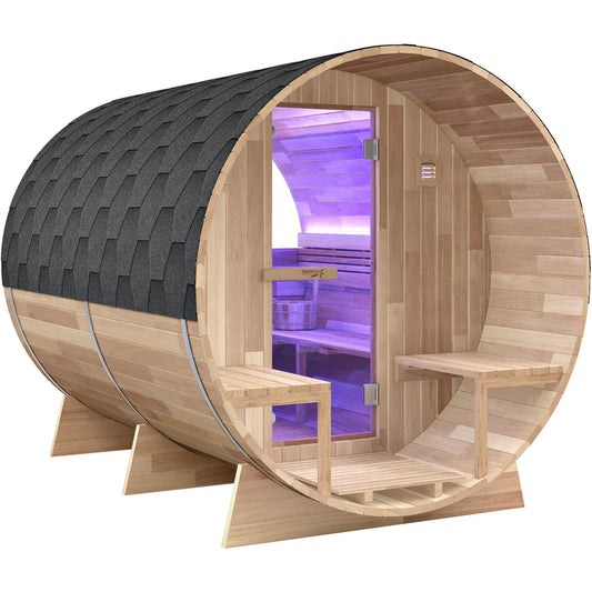 4-6 Person Outdoor Barrel Sauna in Cedar with Panoramic View