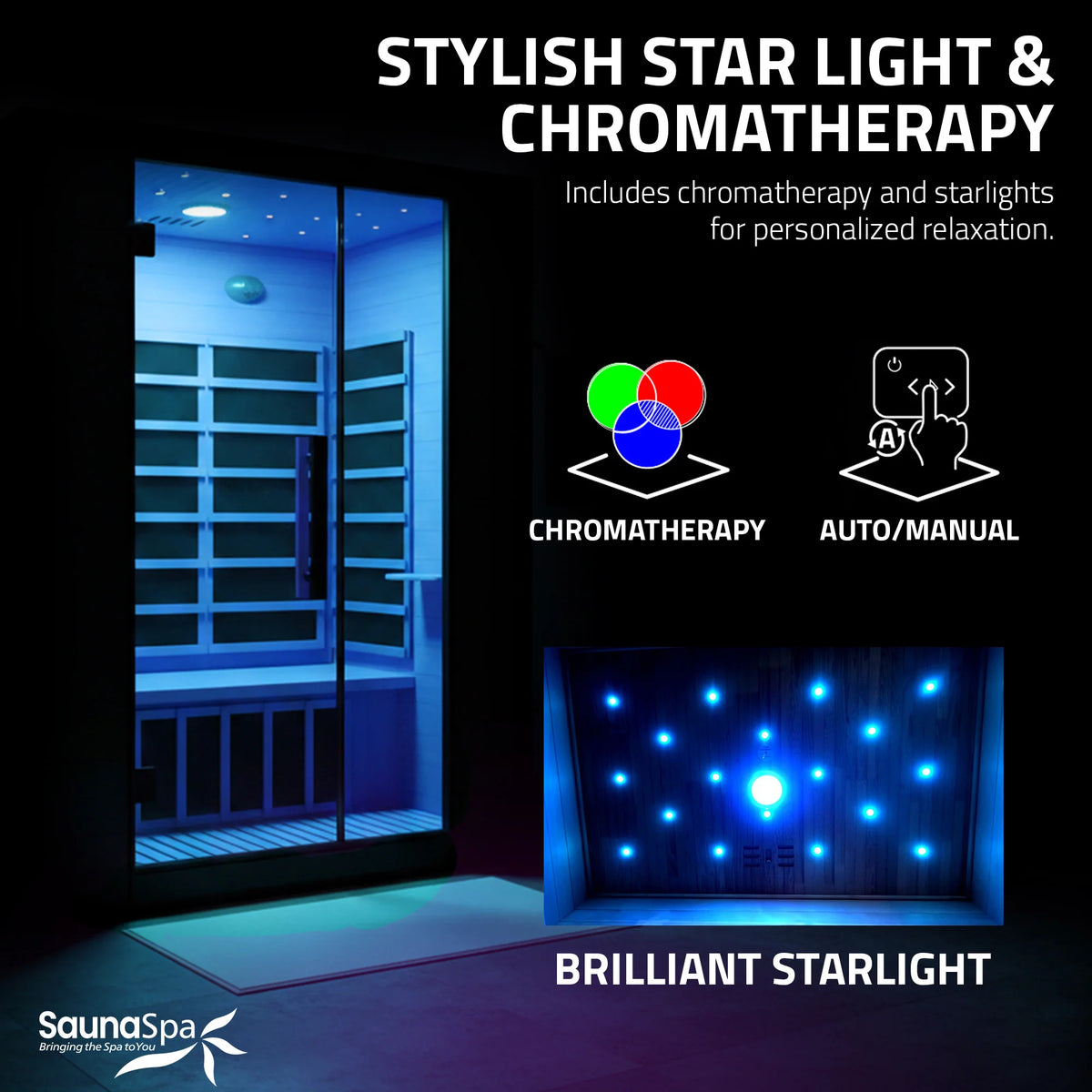 3-Person Infrared Heater Indoor Sauna With Red Light Therapy, Chromotherapy Lights, WiFi Control, Black Canadian Hemlock
