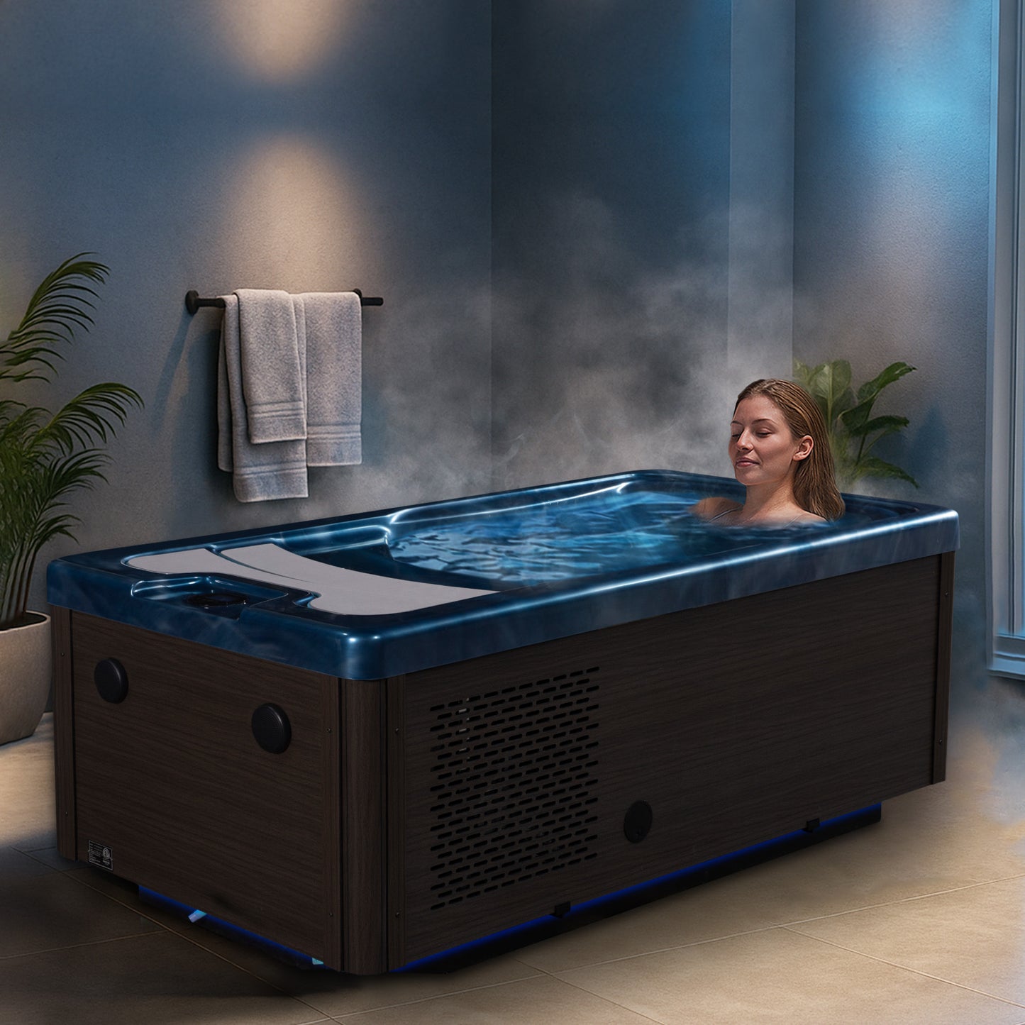 K-PLUNGE All-in-One Cold Plunge and Hot Tub with Built-in Chiller, Lights, and WiFi in Blue