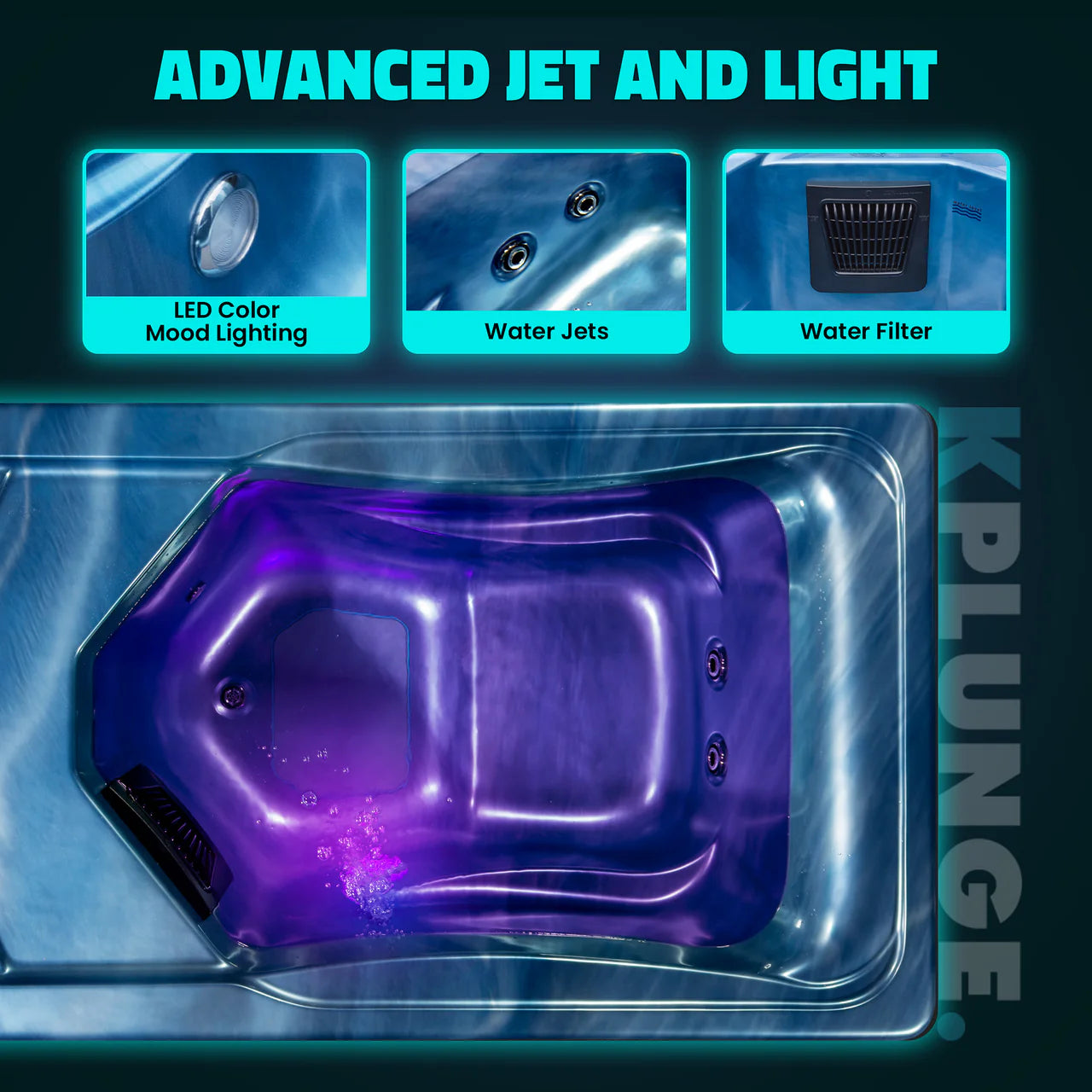 K-PLUNGE All-in-One Cold Plunge and Hot Tub with Built-in Chiller, Lights, and WiFi in Blue