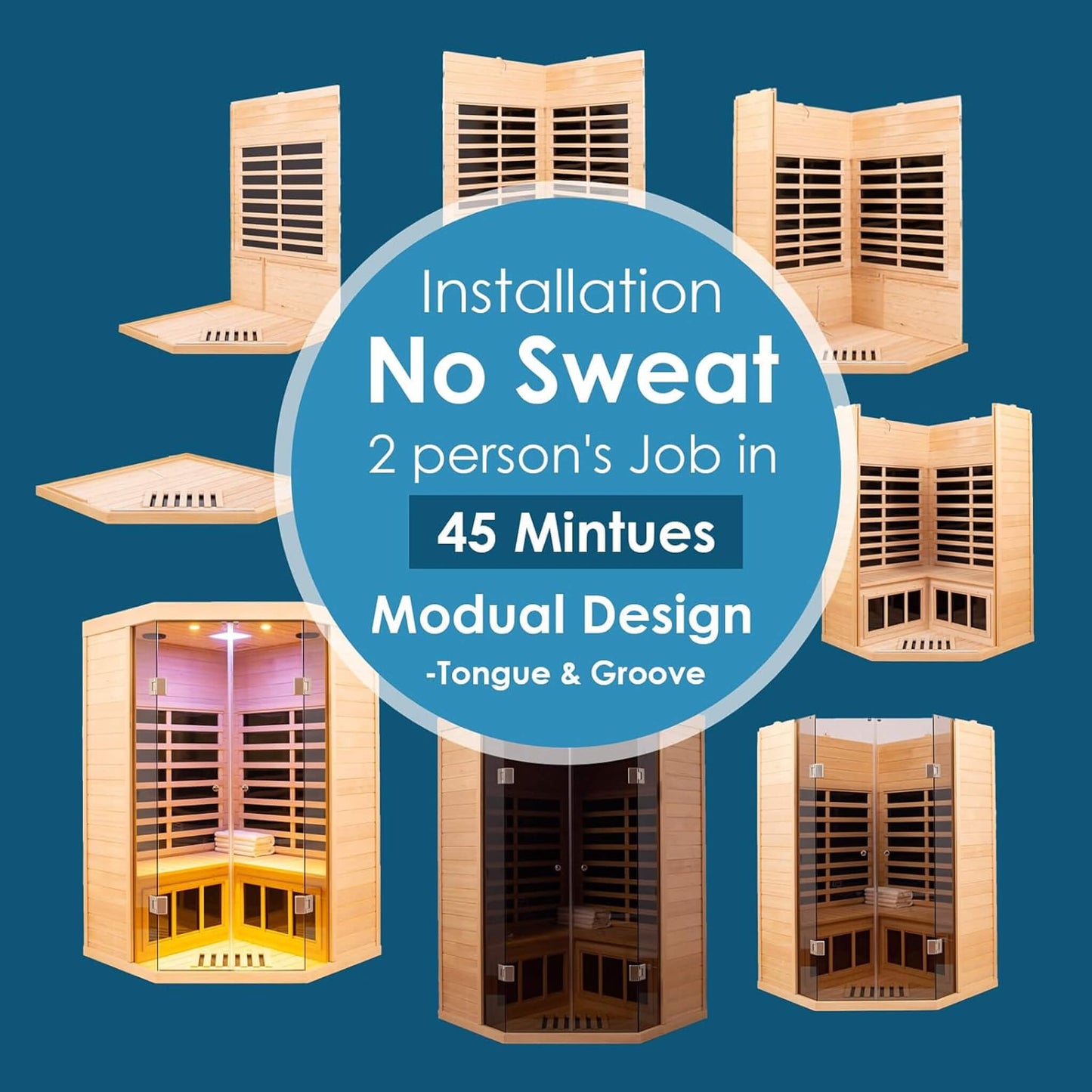 Thermora Norix Premium 2-Person Corner Space Infrared Wooden Sauna Room With Bluetooth Speakers, 1600W (SAK81524)